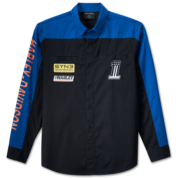 Harley-Davidson Men's #1 Racing Logo Victory Long Sleeve Shirt, Blue 96072-24VM
