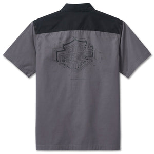 Harley-Davidson Men's Dimensional Bar & Shield Logo Colorblocked Button-Up Short Sleeve Shirt, Black/Pearl 96075-24VM