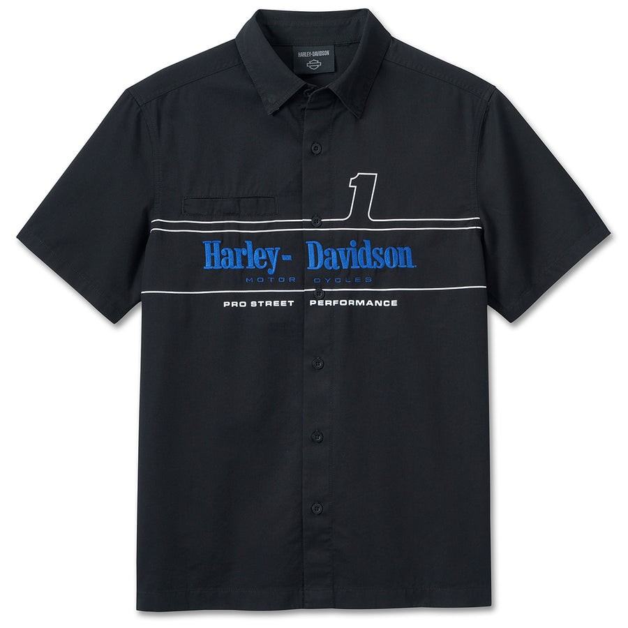 Harley-Davidson Men's #1 Racing Logo Short Sleeve Button-Up Shirt, Black 96087-24VM