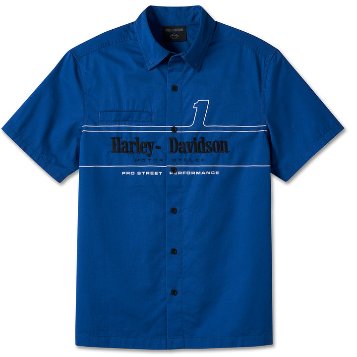 Harley-Davidson Men's #1 Racing Logo Short Sleeve Button-Up Shirt, Blue 96088-24VM
