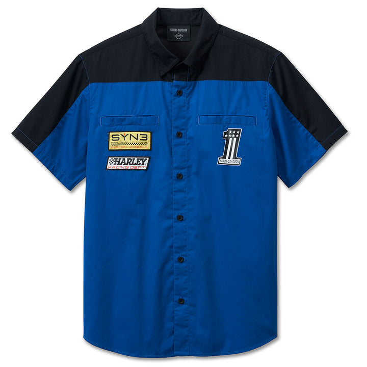 Harley-Davidson Men's #1 Racing Logo Victory Short Sleeve Button-Up Shirt, Blue 96089-24VM