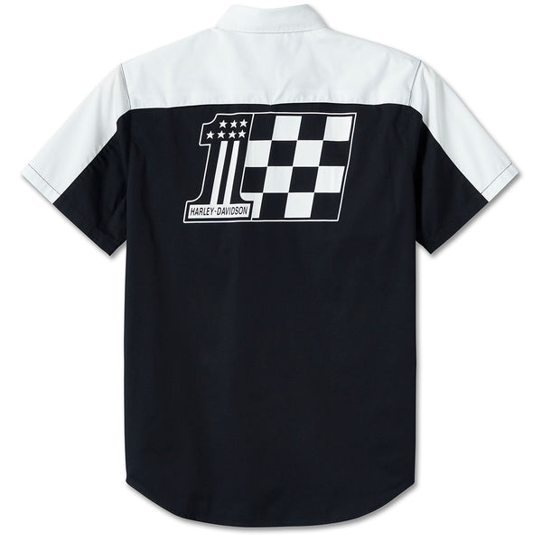 Harley-Davidson Men's #1 Racing Logo Victory Short Sleeve Button-Up Shirt, White 96090-24VM