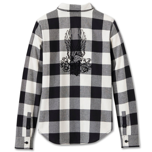 Harley-Davidson Women's Retro Long Sleeve Button-Up Flannel Shirt, White/Black 96090-25VW