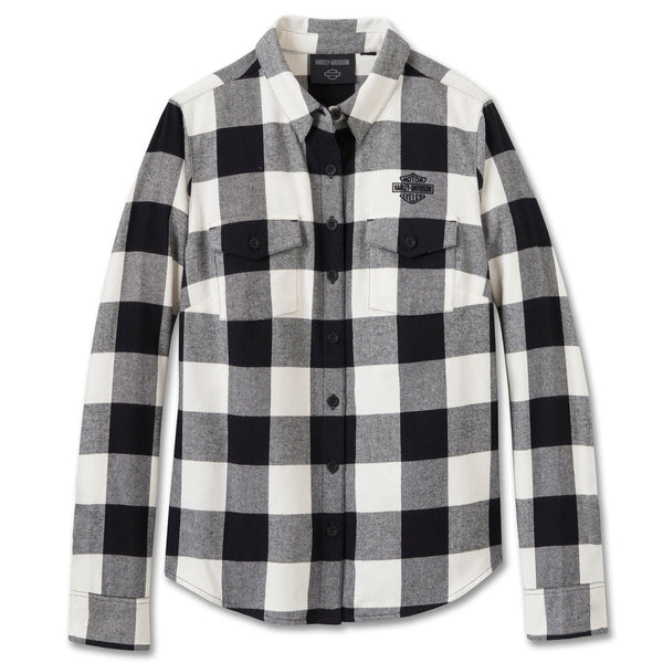 Harley-Davidson Women's Retro Long Sleeve Button-Up Flannel Shirt, White/Black 96090-25VW