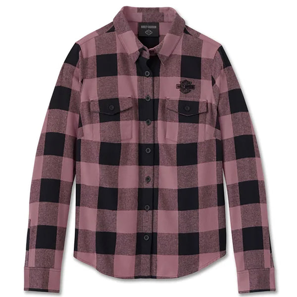 Harley-Davidson Women's Retro Long Sleeve Button-Up Flannel Shirt, Purple 96091-25VW