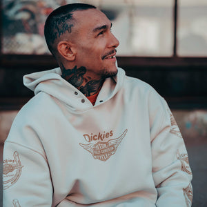 Dickies x Harley-Davidson Winged Horseshoe Oversized Long Sleeve Hoodie, Off White 96091-26VX