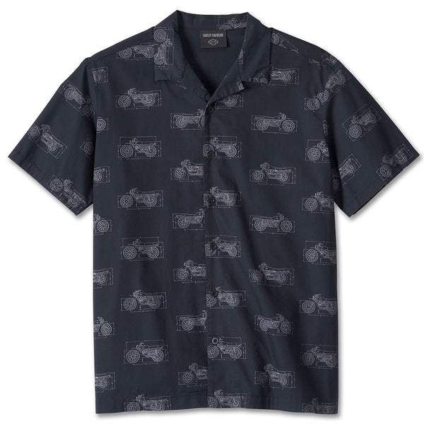 Harley-Davidson Men's Fueled Allover Printed Short Sleeve Button-Up Shirt, Black 96095-24VM