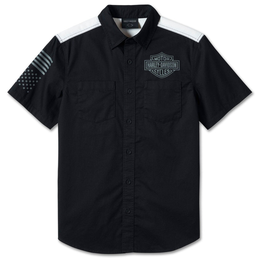 Harley-Davidson Men's Wounded Warrior Project Button-Up Short Sleeve Shirt, Black/White 96096-24VM