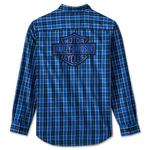 Harley-Davidson Men's Bar & Shield Logo Long Sleeve Plaid Shirt, Blue  96098-24VM