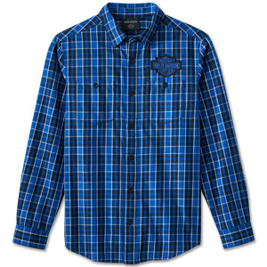 Harley-Davidson Men's Bar & Shield Logo Long Sleeve Plaid Shirt, Blue  96098-24VM