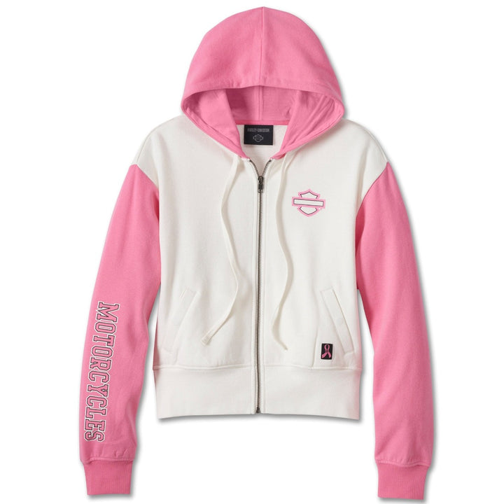 Harley-Davidson Women's Pink Label Colorblock Zip-Up Long Sleeve Hoodie, White/Pink 96114-24VW