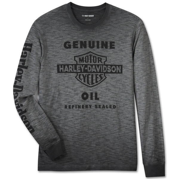 Harley-Davidson Men's Oil Can Slub Long Sleeve Shirt, Black/Gray Tee 96130-25VM