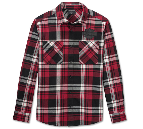 Harley-Davidson Men's Bar & Shield Logo Button-Up Long Sleeve Flannel Shirt, Chili Pepper Red 96138-25VM