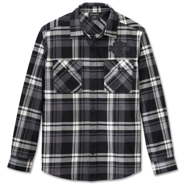 Harley-Davidson Men's Bar & Shield Logo Button-Up Long Sleeve Flannel Shirt, Black/Gray 96139-25VM