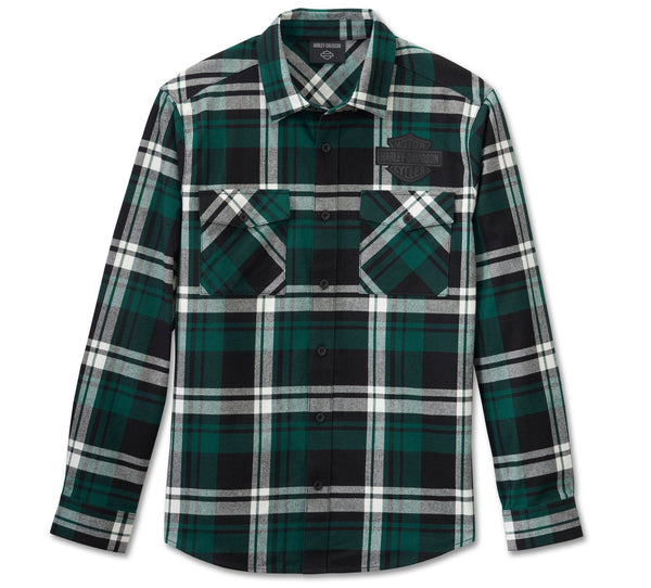 Harley-Davidson Men's Bar & Shield Logo Button-Up Long Sleeve Flannel Shirt, Green 96140-25VM