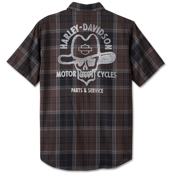 Harley-Davidson Men's Cowboy Rider Short Sleeve Plaid Short Sleeve Shirt, Black 96146-25VM