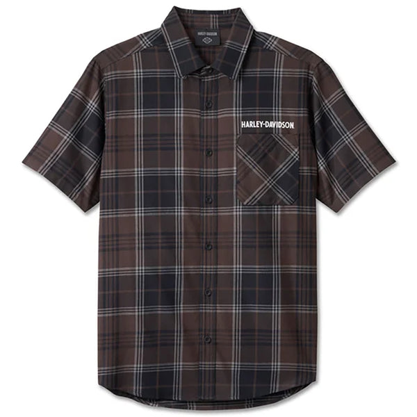 Harley-Davidson Men's Cowboy Rider Short Sleeve Plaid Short Sleeve Shirt, Black 96146-25VM