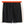 Black shorts with orange waistband and white side panels featuring text on a white background