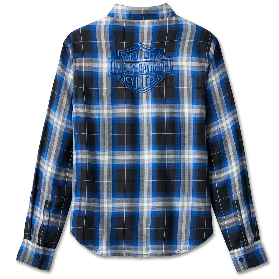 Harley-Davidson Women's Bar & Shield Logo Long Sleeve Button-Up Shirt, Black/Blue 96161-24VW