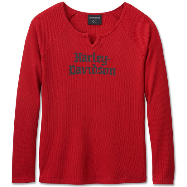 Harley-Davidson Women's Harley-Davidson Old English Long Sleeve Thermal Shirt, Chili Pepper Red 96176-25VW