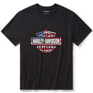 Black t-shirt with Harley-Davidson logo on a white background