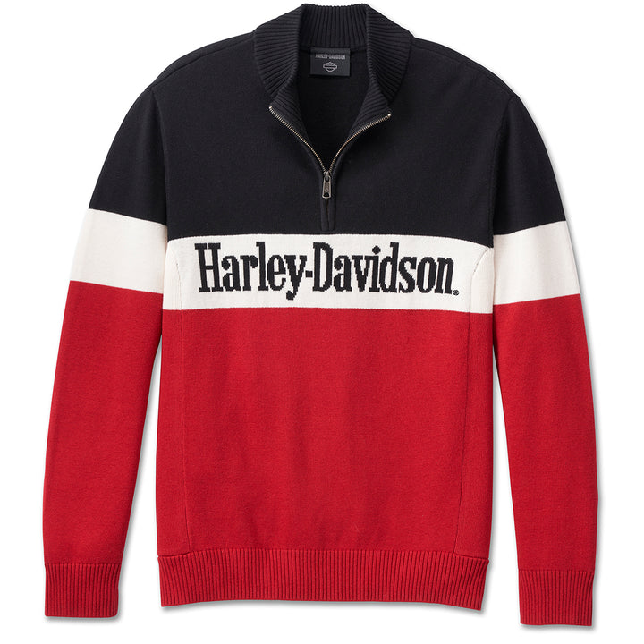 Harley-Davidson Men's Darting 1/4 Zip Long Sleeve Sweater, Chili Pepper Red 96190-24VM