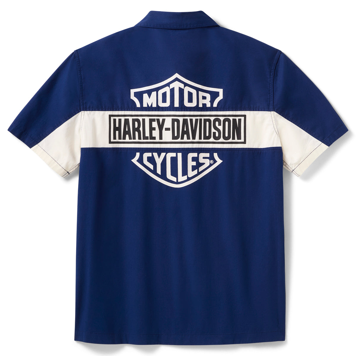 Harley-Davidson Men's H-D Essential Colorblock Mechanic Button-Up Short Sleeve Shirt, Blue/White 96191-26VM Blue / X-Large Harley-Davidson Men's H-D Essential Colorblock Mechanic Button-Up Short Sleeve Shirt, Blue/White 96191-26VM Blue / X-Large