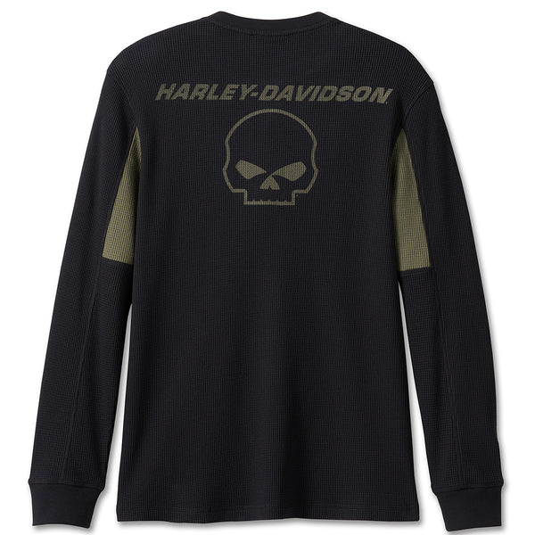 Harley-Davidson Men's Willie G Skull Logo Henley Thermal Sweatshirt, Black 96203-24VM