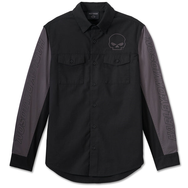Harley-Davidson Men's Willie G Skull Viper Button-Up Long Sleeve Shirt, Black 96226-24VM