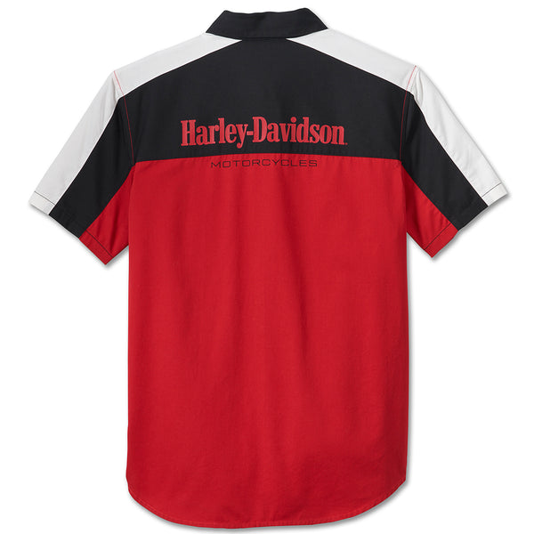 Harley-Davidson Men's Darting Button-Up Short Sleeve Shirt, Red/Black 96228-24VM