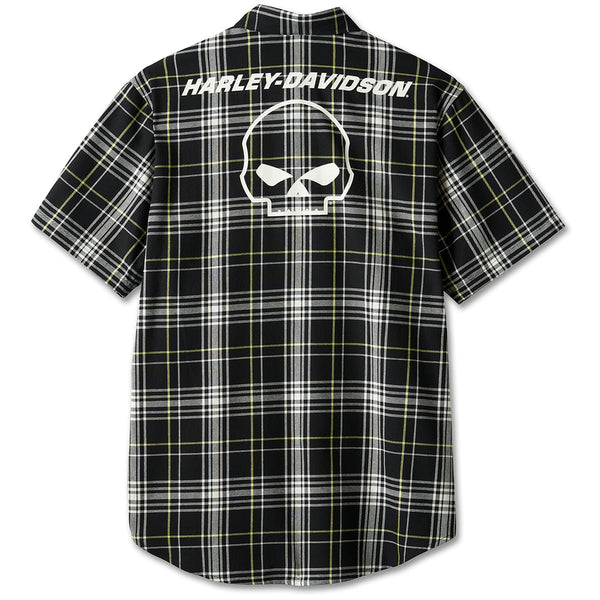 Harley-Davidson Men's Willie G Skull Plaid Button-Up Short Sleeve Shirt, Black 96229-24VM