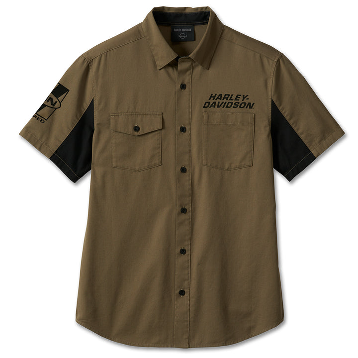 Harley-Davidson Men's Willie G Skull Collar Button-Up Short Sleeve Shirt, Brown 96232-24VM