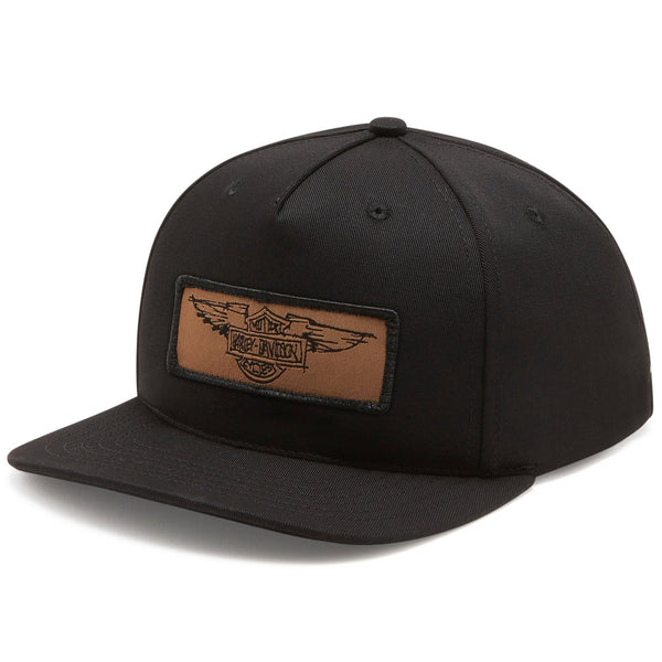 Harley-Davidson Men's Willie G. Skull Silver Wings Leather Patch Adjustable Baseball Hat, Black Cap 96267-25VX