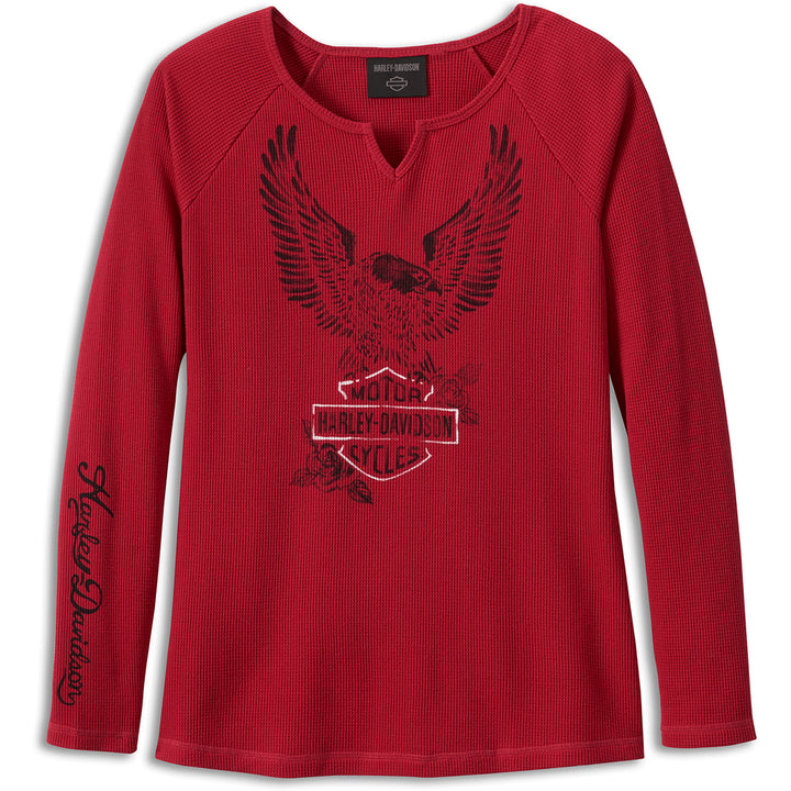 Harley-Davidson Women's Flying Eagle Thermal Long Sleeve Shirt, Chili pepper Red 96271-24VW