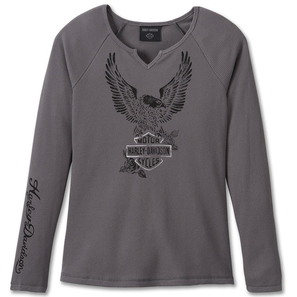 Harley-Davidson Women's Flying Eagle Thermal Long Sleeve Shirt, Quite Shade Gray 96272-24VW