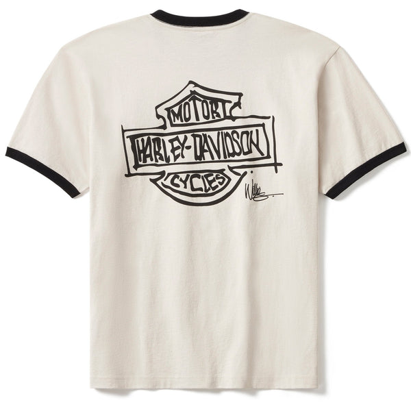 Harley-Davidson Unisex Willie G Sketchy Bar & Shield Ringer Tee, Parchment 96273-25VX