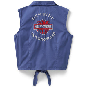 Blue vest with Harley-Davidson logo on a white background
