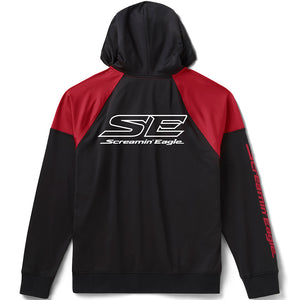 Black and red hoodie with Screamin' Eagle logo on a white background