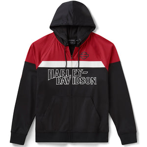 Black and red hoodie with 'Harley-Davidson' logo on a white background