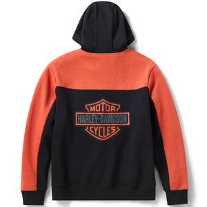 Harley-Davidson hoodie with black and orange design on a white background