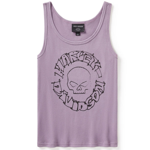 Harley-Davidson Women's Willie G Sketchy Skull Ribbed Tank Sleeveless Shirt, Jam 96283-25VW