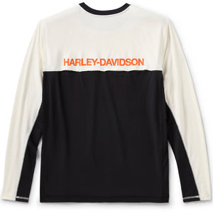 Harley-Davidson long-sleeve shirt with black and white design on a white background