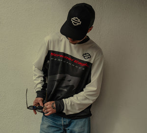 Harley-Davidson Men's Screamin' Eagle Sublimation Race Jersey Long Sleeve Shirt, White/Black 96289-26VM