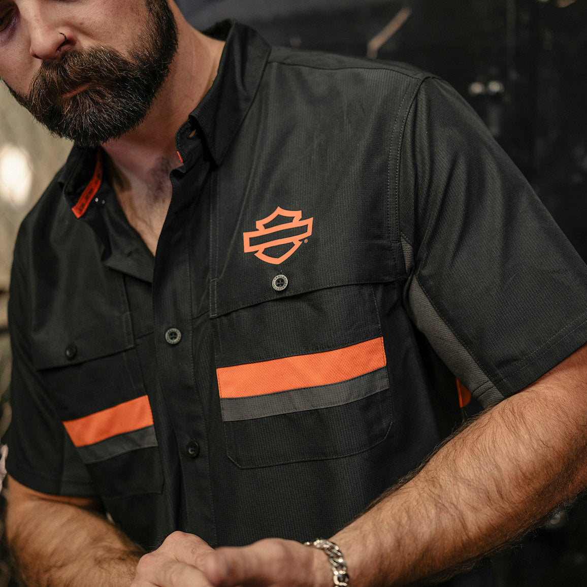 harley davidson dress shirts for men Harley-Davidson Men's H-D TECH Vented Button-Up Short Sleeve Shirt, Bl – Daytona Harley-Davidson