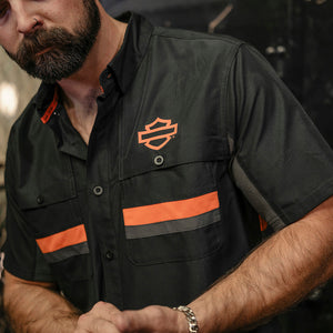 Harley-Davidson Men's H-D TECH Vented Button-Up Short Sleeve Shirt, Black/ Gray 96294-26VM
