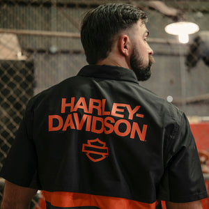 Harley-Davidson Men's H-D TECH Vented Button-Up Short Sleeve Shirt, Black/ Gray 96294-26VM