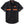Black short-sleeve shirt with orange accents and a logo on a white background