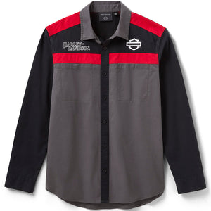 Harley-Davidson shirt with red and gray design on a white background