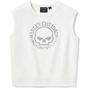 White sleeveless sweatshirt with Harley-Davidson logo on a white background