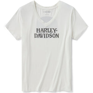 White t-shirt with Harley-Davidson logo on a white background